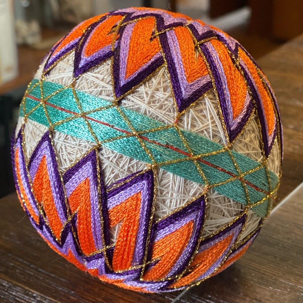 Vintage 1990s Handmade Japanese Temari Thread Ball 4.25" Diameter
